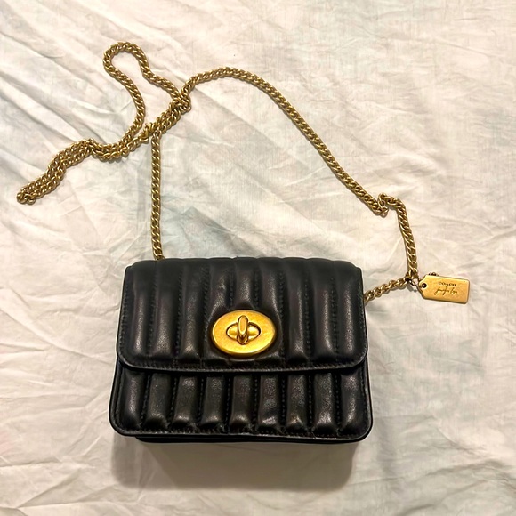 NWOT Coach x Jennifer Lopez Quilted Crossbody Clutch Black Leather - Picture 2 of 6